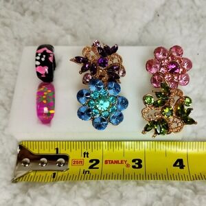Rhinestone Enamel Flower Ring Set Multicolor Bundle Lightweight